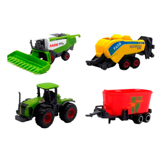 Kit 4 Pcs Colheitadeira, Tratores E Carretas Farm Set Metal Kit 4 Pcs Colheitadeira, Tratores E Carretas Farm Set Metal