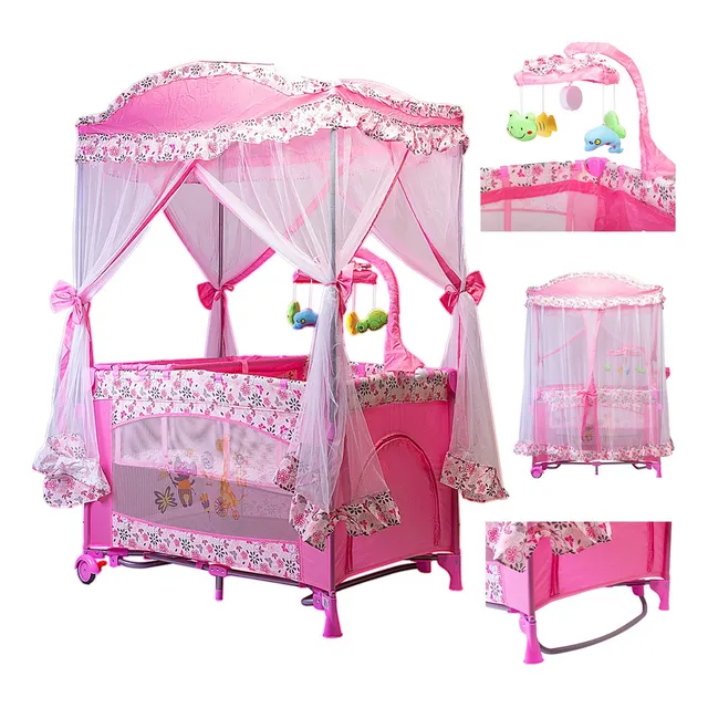 Cuna Corral Mecedor Para Bebé Starkids S12-7 Con Cambiador Color Rosa