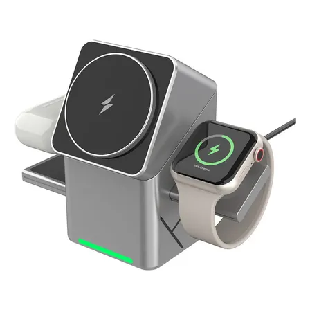 Carregador Wireless 3 Em 1 Cubo Magnético Dobrável 15w Cinza