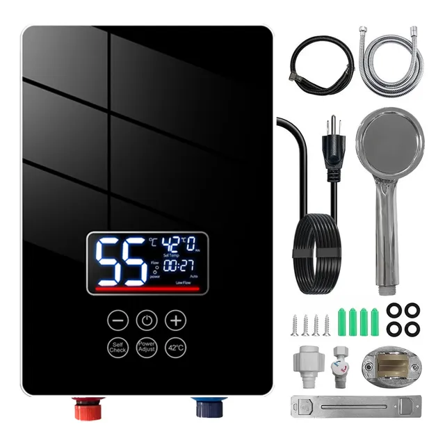 Calentador De Agua De Paso Electricos Boiler Instantaneo Con Control Remoto 5kw Pantalla Cuadrada,color Negro Intenso