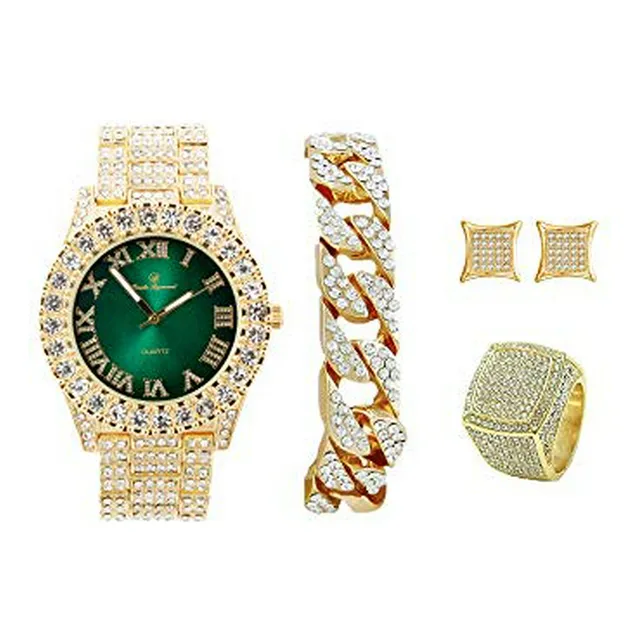 Conjunto De Reloj Y Joyas Para Hombre Con Diamantes Y Ra Cub