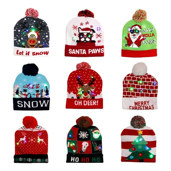 Gorro Navideño Gorro De Punto Luminoso Colorido 10 Piezas Color 10 Piezas Al Azar