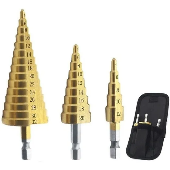 Set De 3 Brocas Mechas Conicas Escalonadas 29 Medidas 4-32mm