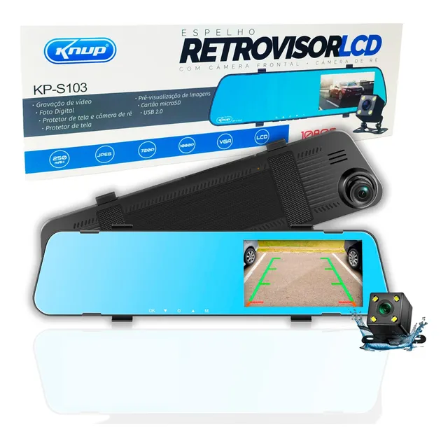 Retrovisor Lcd Tela 4 E Câmera De Ré Colorida Visão Noturna
