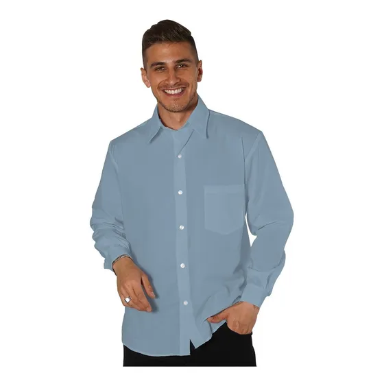 Camisa Hombre Lisa De Vestir Manga Larga Con Bolsillo