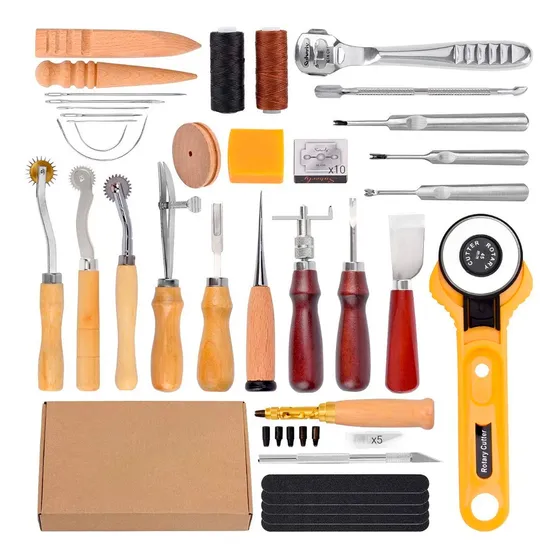 Kit Profesional De 57 Herramientas Para Artesanía En Cuero - Set Completo Y Multifuncional Para Perforar, Costura, Reparación, Diseño Y Bricolaje De Proyectos En Piel Y Manualidades