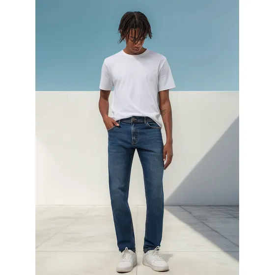 Calça Slim Em Jeans Escuro