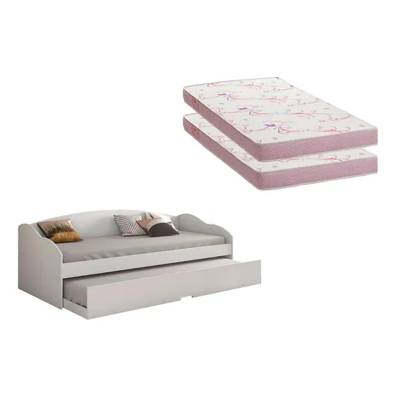 Colchão Solteiro Ortobom 2un+sofá Cama Funny+aux Branco