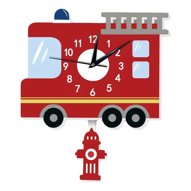 Reloj Pared Para Camion Bombero Dibujo Animado Silencioso