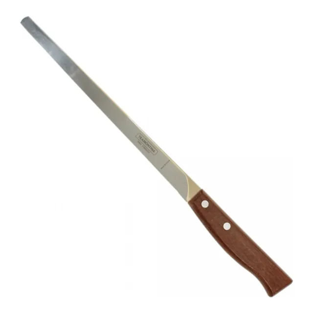 Faca Fiambres 37cm Corte Lâmina Afiada Aço Inox Cabo Madeira
