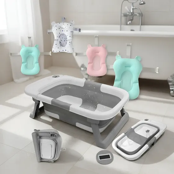 Banheira Bebe Dobrável Mais Almofada Flutuante Termometro