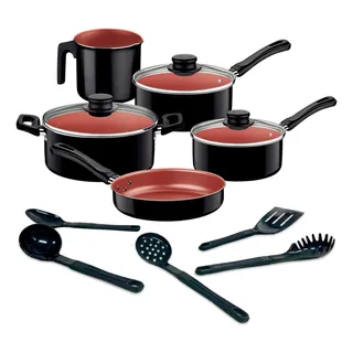 Jogo De Panelas Tramontina Caribe 5pçs Preto E UtensĂlios Jogo De Panelas Tramontina Caribe 5pçs Preto E UtensĂlios