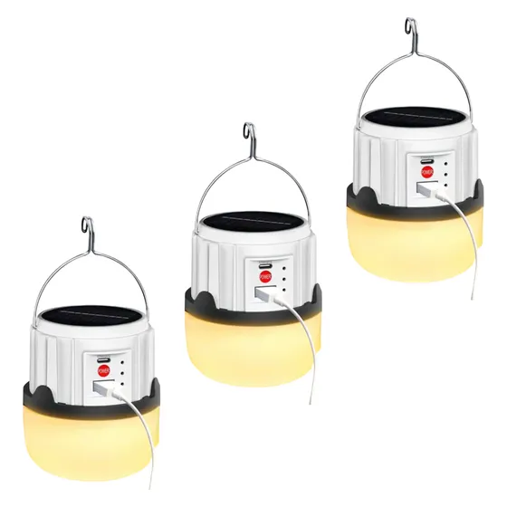 Pack 3 Lampara Linterna De Camping Led Solar Usb Recargable