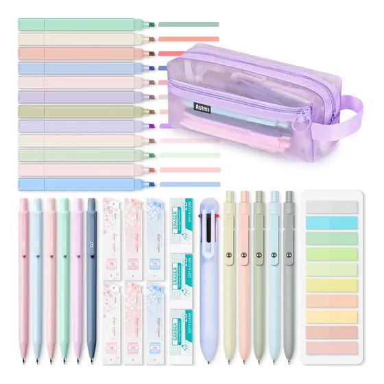 Kit De Cartuchera Con Utiles Escolares X 34 Piezas - Violeta