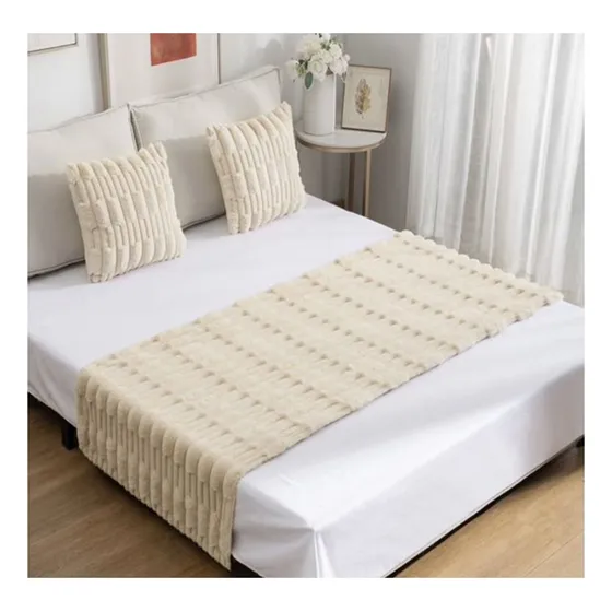 Set Piecera Premium + 2 Fundas Cojín Tipo Piel Suave Colores Color Blanco Invierno