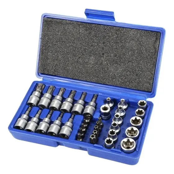 Juego Dados Torx Estrella 3/8 Hembra Macho 34 Pcs Crownman Tecnopro