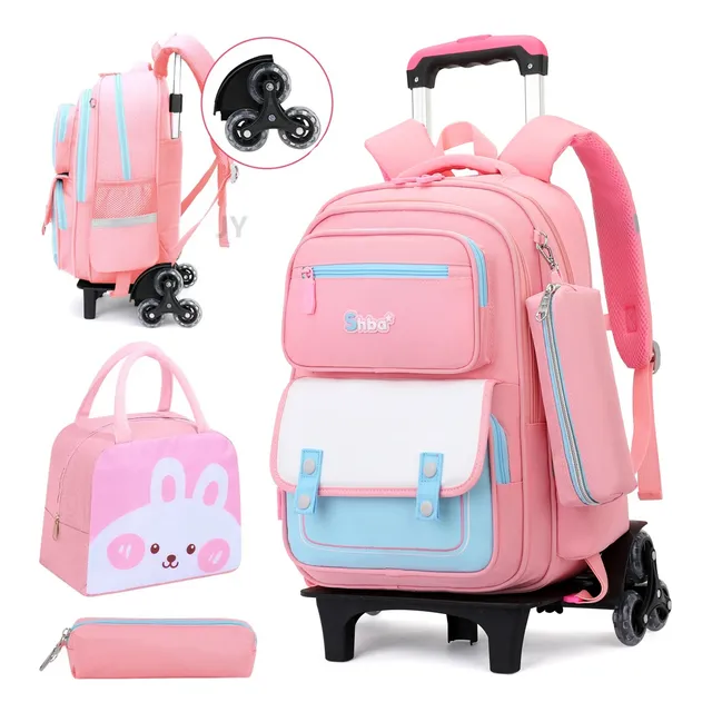 Mochila De Carrito Mochilas Escolares Con Ruedas Para Niña 3 Kit Rosa