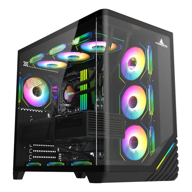 Gabinete Gamer Iceberg Crystal Wave L 7 Ventiladores Argb Color Negro