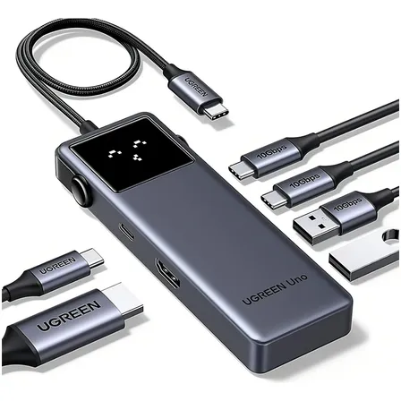 Hub Uno 6 Em 1 Ugreen 3x Tipo-c 2x Usb Hdmi 10gbps 4k@60hz Prateado