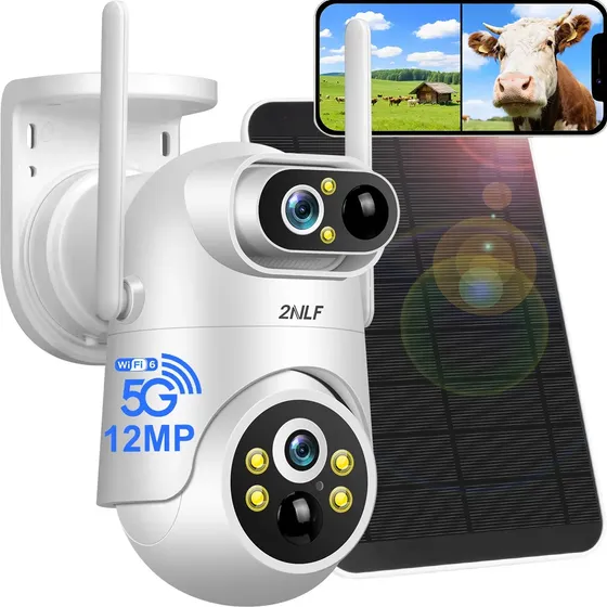 2nlf® 12mp Cámara De Seguridad Wifi Solar 2 Lente 2 Lantalla