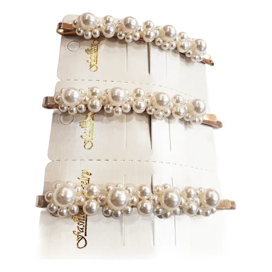 Trio De Hebilla Clip Dorado Con Perlas Tendencia 