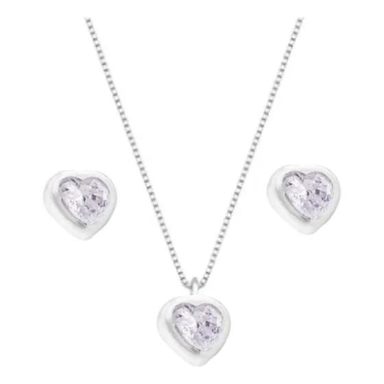 Conjunto Joia De Prata925 Colar Pingente E Brinco Coração