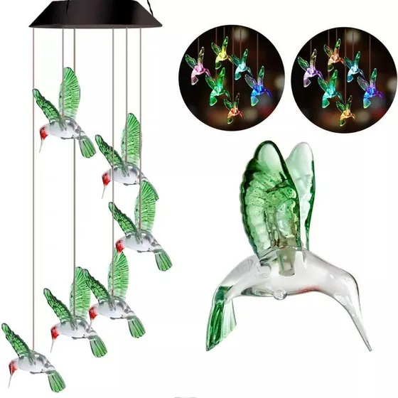 Colgante Colibrí Led Batería Recargable Con Panel Solar
