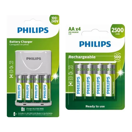Carregador Philips 8 Pilha Recarregável Aa Game Rádio Fone