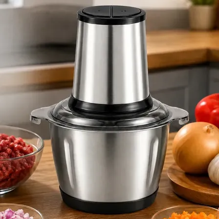Triturador Elétrico Alimentos 2 L Inox 4 Lâminas Processador Carne Legumes Temperos Picador Portátil Multifuncional Cozinha 110v Alho Cebola Frutas Congeladas Verduras Compacto Potente Rápido Prático