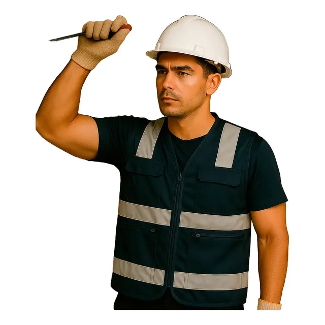 Chaleco De Seguridad Drill Algodón, Cinta 3m, Color Azul