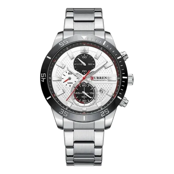 Reloj Cronografo Curren 8417 Hombre Acero Cierre Mariposa Plateado Negro Blanco