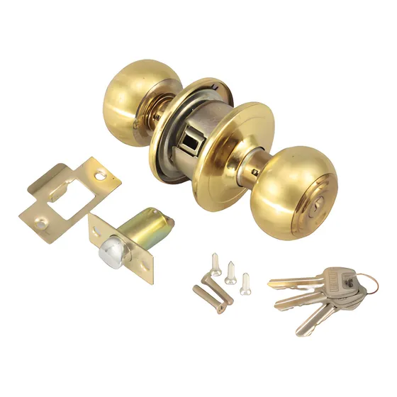 Cerradura Pomo De Puerta Metálica Dorada 3 Llaves