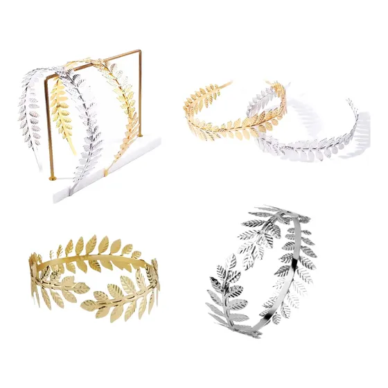 Vincha + Pulsera Metálica Hojas Estilo Griego Romano