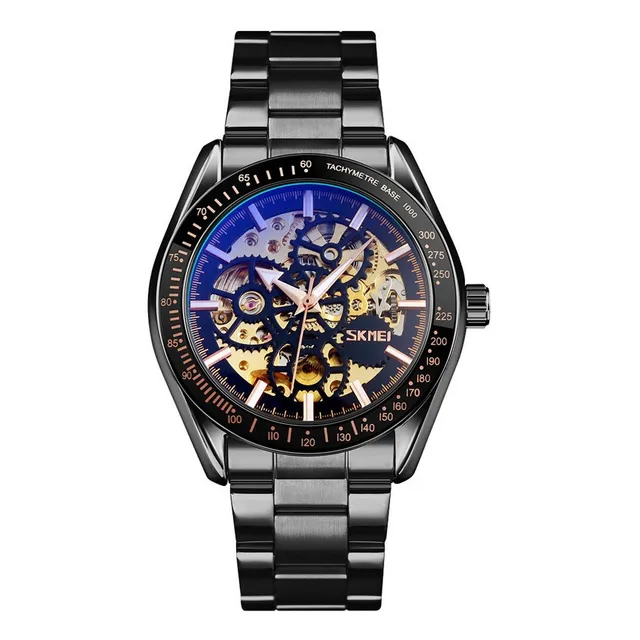 Reloj Skmei 9194 Mecanico Caballeros Negro Correa Metal