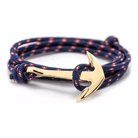 Pulsera Hombre Mujer De Soga - Dije Acero Dorado Modelo Ancla Náutica - Brazalete Hombre - Pulsera Ancla