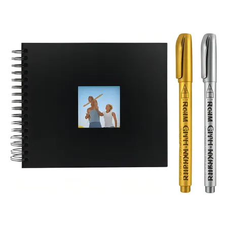 Álbum De Fotos Square Center Scrapbook Preto 40 Páginas 23x22cm Com Canetas