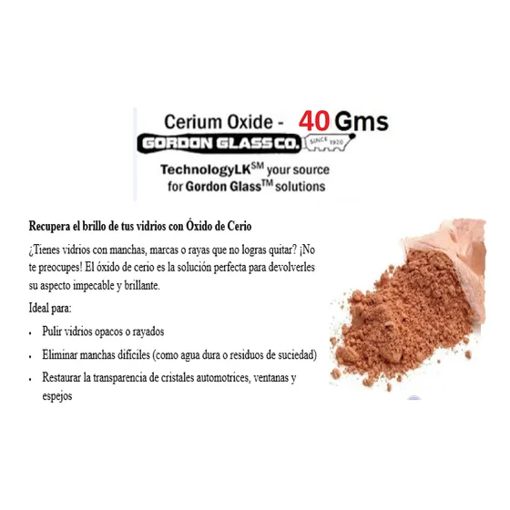 Oxido De Cerio Para Pulir Vidrios 40 Gm, Precio Detal/mayor