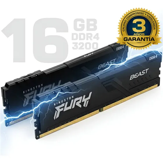 Memoria RAM DDR4 16GB 3200MHz Kingston Fury Beast 2x8GB Dual Channel | Cuotas sin interés