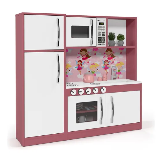 Cozinha Infantil Ofertamo Completa Diana Com Refrigerador Meninas Mdf Cor Rosa/branco
