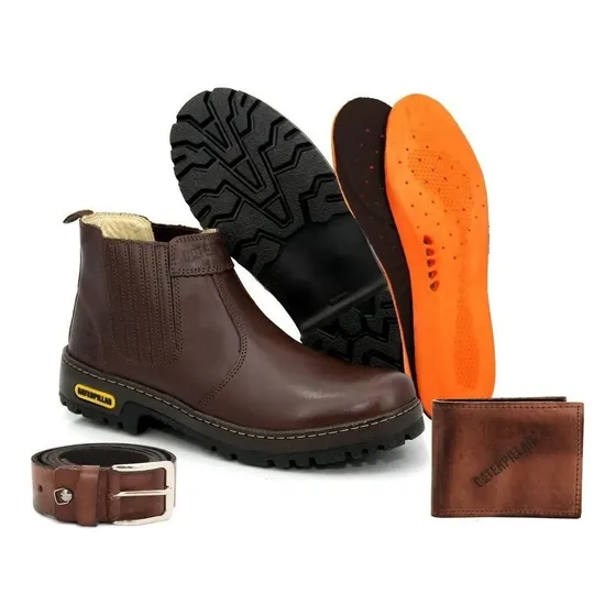 Bota Caterpillar Elastizada Bota+ Cinto+billetera En Cuero 
