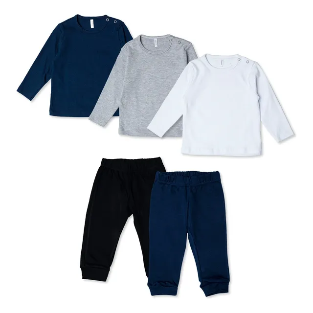 Conjunto Set X5 Con 3 Remeras Y 2 Pantalónes Baby Ginos