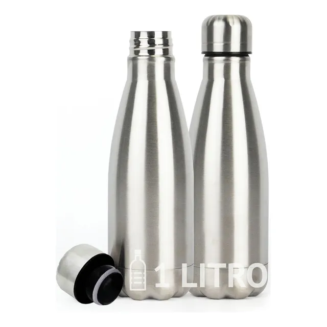 Garrafa Térmica De Aço Inox 1 Litro Água Gelada 24 Horas Quente 12 Horas Bebida Fria Quenteenjencde8oj2liyj Prateado