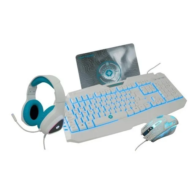 Kit Gaming Vortred V-930457 4 En 1 Alámbrico Usb Blanco v Color del mouse Blanco/Cian