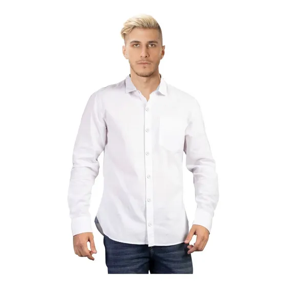 Camisa Manga Larga Lisa Hombre Con Bolsillo Talles Grandes