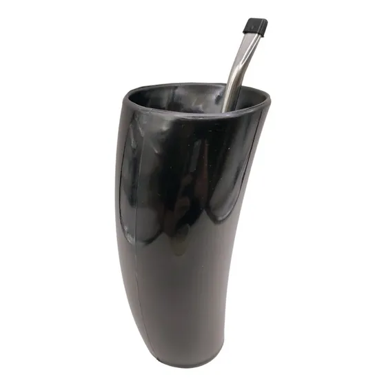 Kit Guampa Tipo Chifre Tereré Cuia 300 Ml Bomba Inox Preta