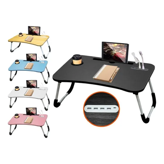 Mesa Para Cama Bandeja Desayunadora Notebook Plegable Usb Color Negro