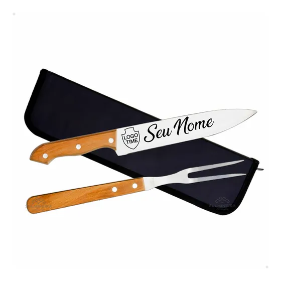 Kit Churrasco Faca Garfo Estojo Personalizado Nome Ou Logo