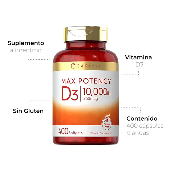 Vitamina D3 10,000iu Carlyle 400 Softgels Sabor Sin Sabor