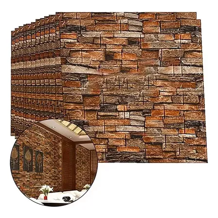 70 X 77cm Panel Decorativo Pared 3d Espuma Impermeable 10pc Rayas Marrón