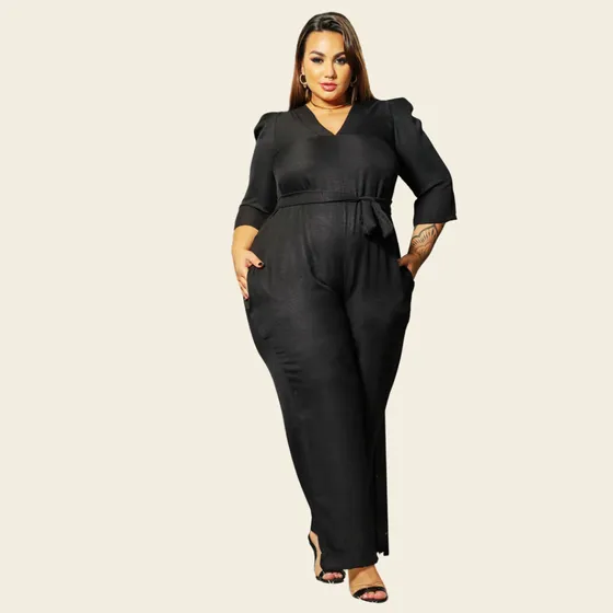 Macacão Preto Linho Plus Size Curvy Casamento